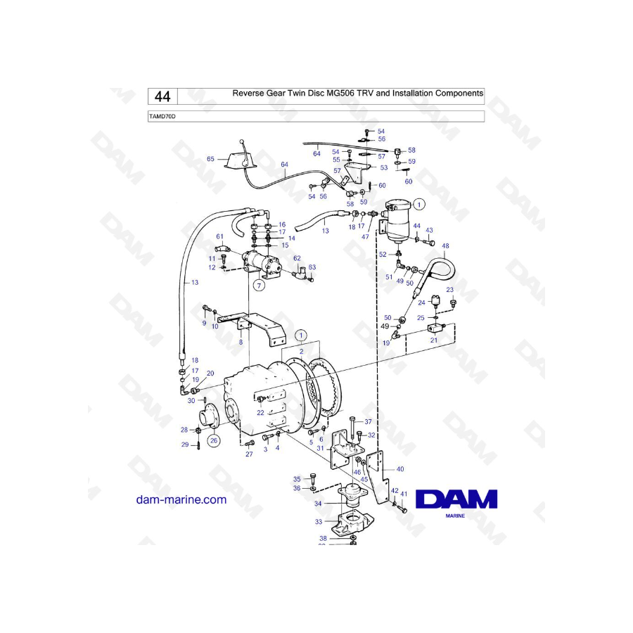 Volvo Penta TAMD70D - Válvula de reversa de doble disco MG TRV y componentes de instalación