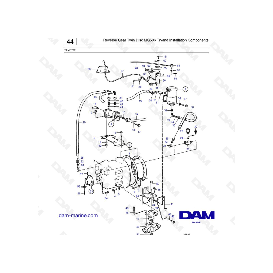 Volvo Penta TAMD70E - Componentes de instalación de transmisión de doble disco con marcha atrás MG506