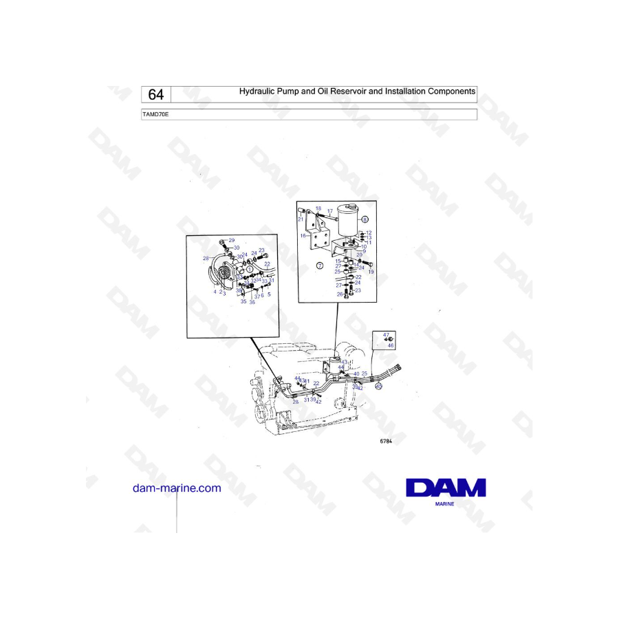 Volvo Penta TAMD70E - Hydraulic Pump and Oil Reservoir and Installation Components