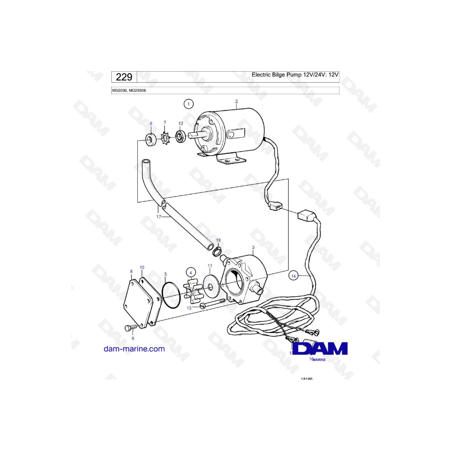 Volvo Penta MD2030 / MD2020B - Electric bilge pump : 12V