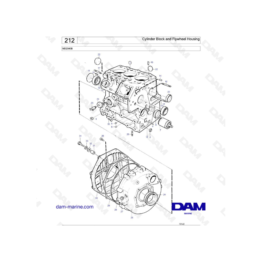 Volvo Penta MD2040B - Bloque de cilindros y carcasa del volante