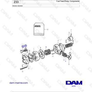 Volvo Penta MD2040 / MD2040B - Fuel Feed Pump, Components