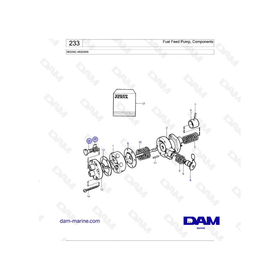 Volvo Penta MD2040 / MD2040B - Bomba de alimentación de combustible, componentes