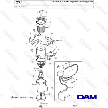 Volvo Penta MD2040 / MD2040B - Fuel Filter and Water Separator, RINA-approved