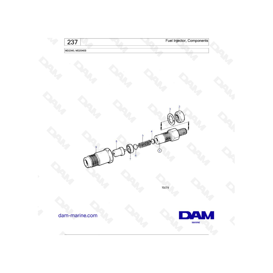 Volvo Penta MD2040 / MD2040B - Inyector de combustible, componentes
