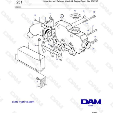 Volvo Penta MD2030 / MD2030B - Induction and exhaust manifold, engine spec no 868747