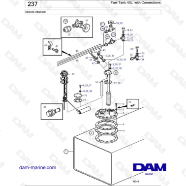 Volvo Penta MD2040 / MD2040B - Fuel Tank 40L, with Connections