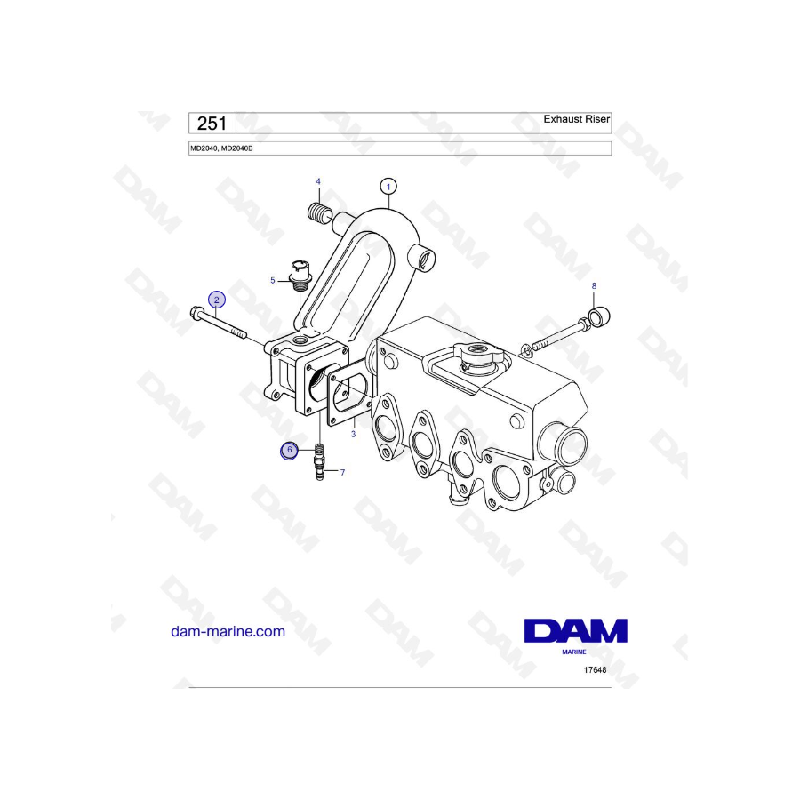 Volvo Penta MD2040 / MD2040B - Tubo de escape