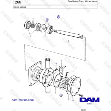 Volvo Penta MD2030B / MD2030 - Sea water pump, components