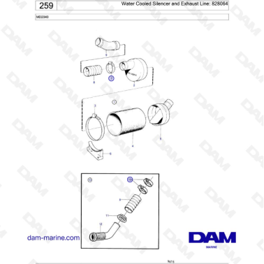 Volvo Penta MD2040 - Water Cooled Silencer and Exhaust Line: 828064