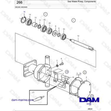 Volvo Penta MD2040 / MD2040B - Sea Water Pump, Components