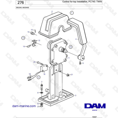 Volvo Penta MD2040 / MD2040B - Control for top Installation, PC740: SINGLE