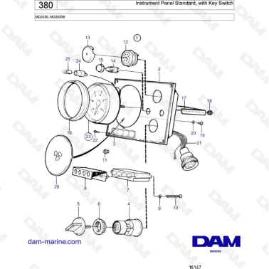Volvo Penta MD2030B / MD2030 - Instrument panel standard, with key switch