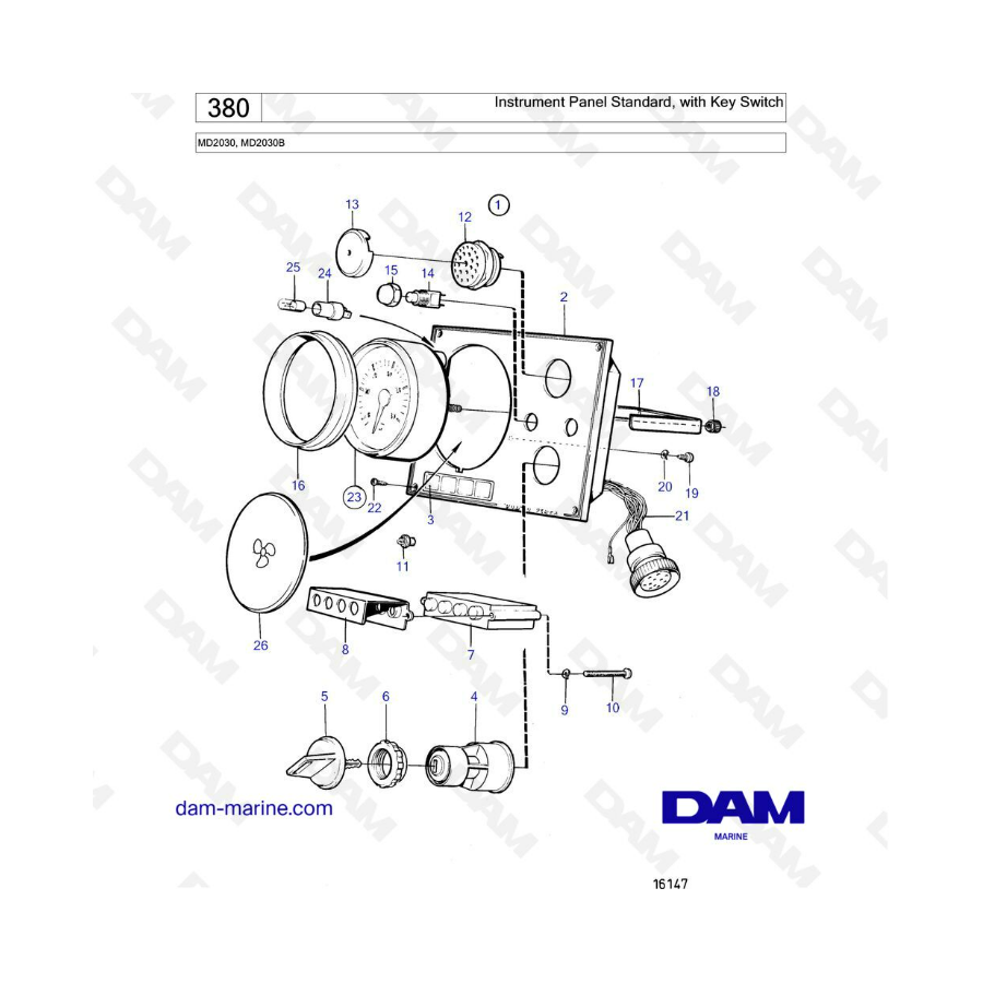 Volvo Penta MD2030B / MD2030 - Instrument panel standard, with key switch