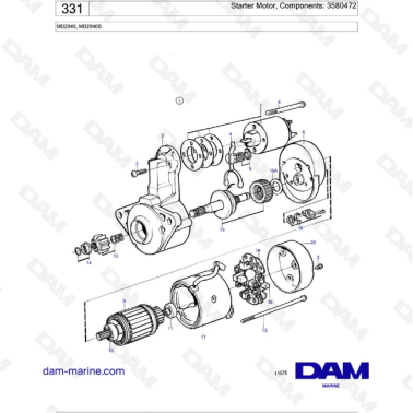 Volvo Penta MD2040 / MD2040B - Starter Motor, Components: 3580472