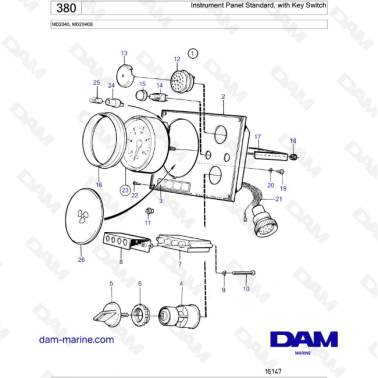 Volvo Penta MD2040 / MD2040B - Instrument Panel Standard, with Key Switch