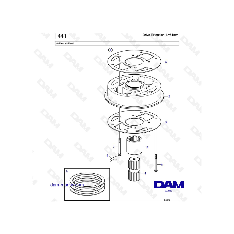 Volvo Penta MD2040 / MD2040B - Extensión de transmisión: L 51 mm