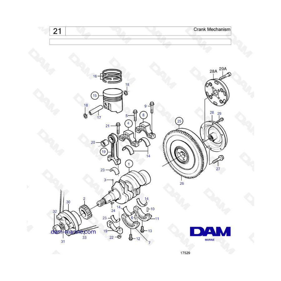 Volvo Penta MD2030B / MD2030 - Mecanismo de manivela