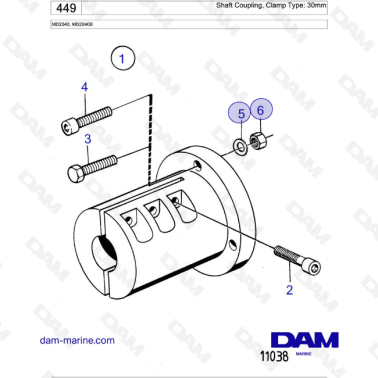Volvo Penta MD2040 / MD2040B - Shaft Coupling, Clamp Type: 30mm
