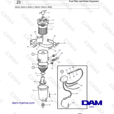 Volvo Penta MD22A / MD22A-A / MD22L-A / TMD22A / TMD22-A / MD22L - Fuel filter & water separator