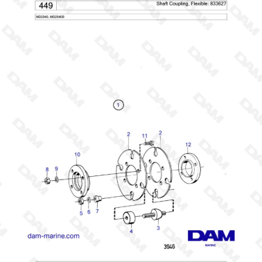 Volvo Penta MD2040 / MD2040B - Shaft Coupling, Flexible: 833627