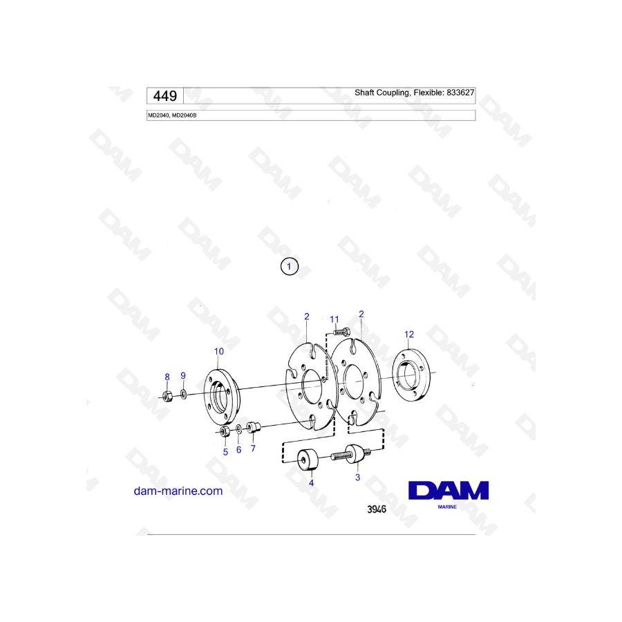 Volvo Penta MD2040 / MD2040B - Acoplamiento de eje, Manguera: 833627