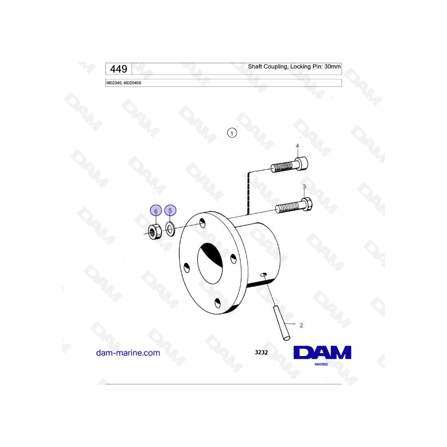 Volvo penta MD2040 / MD2040B - Acoplamiento del eje, pasador de bloqueo: 30 mm