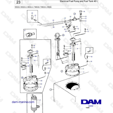Volvo Penta MD22A / MD22A-A / MD22L-A / TMD22A / TMD22-A / MD22L - Electrical fuel pump & fuel tank 40 L