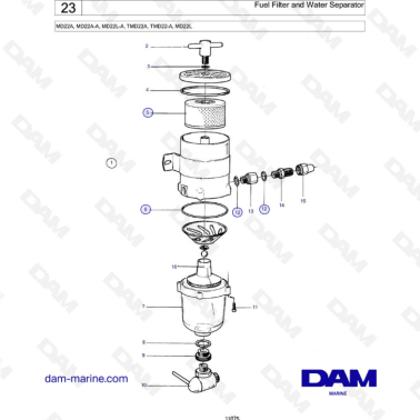 Volvo Penta MD22A / MD22A-A / MD22L-A / TMD22A / TMD22-A / MD22L - Fuel filter & water separator