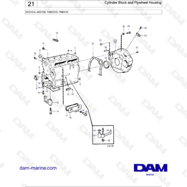 Volvo Penta AD31D-A / AD31XD / TAMD31D / TMD31D - Cylinder Block and Flywheel Housing