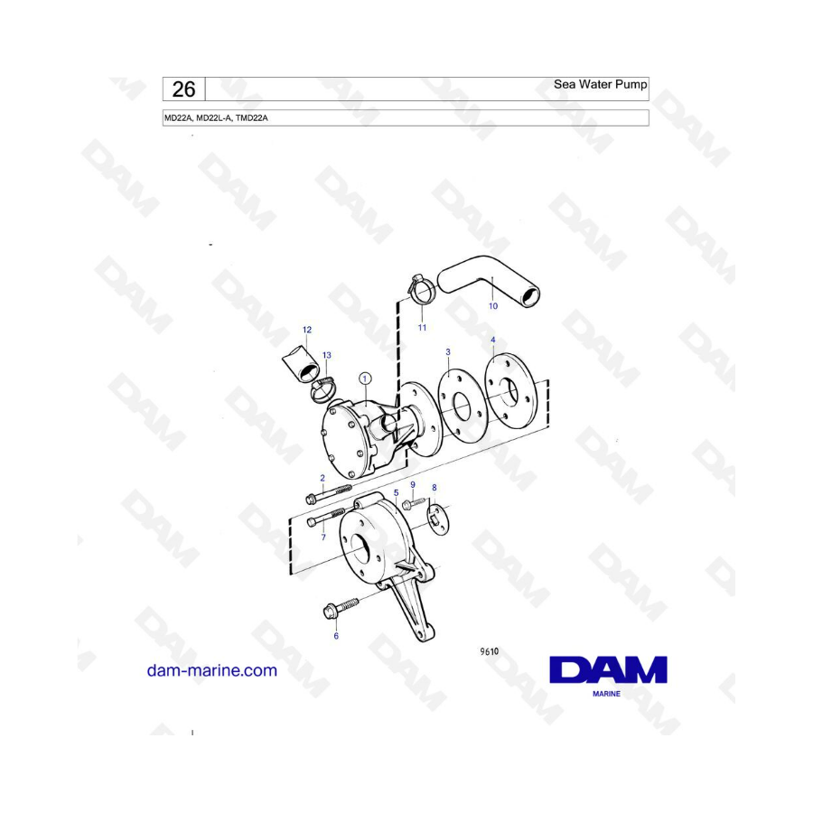 Volvo Penta MD22A / MD22L-A / TMD22A - Sea water pump 