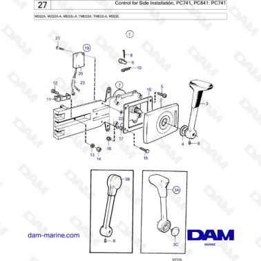Volvo Penta MD22A / MD22A-A / MD22L-A / TMD22A / TMD22-A / MD22L - Control for Side Installation, PC741, PC841: PC741