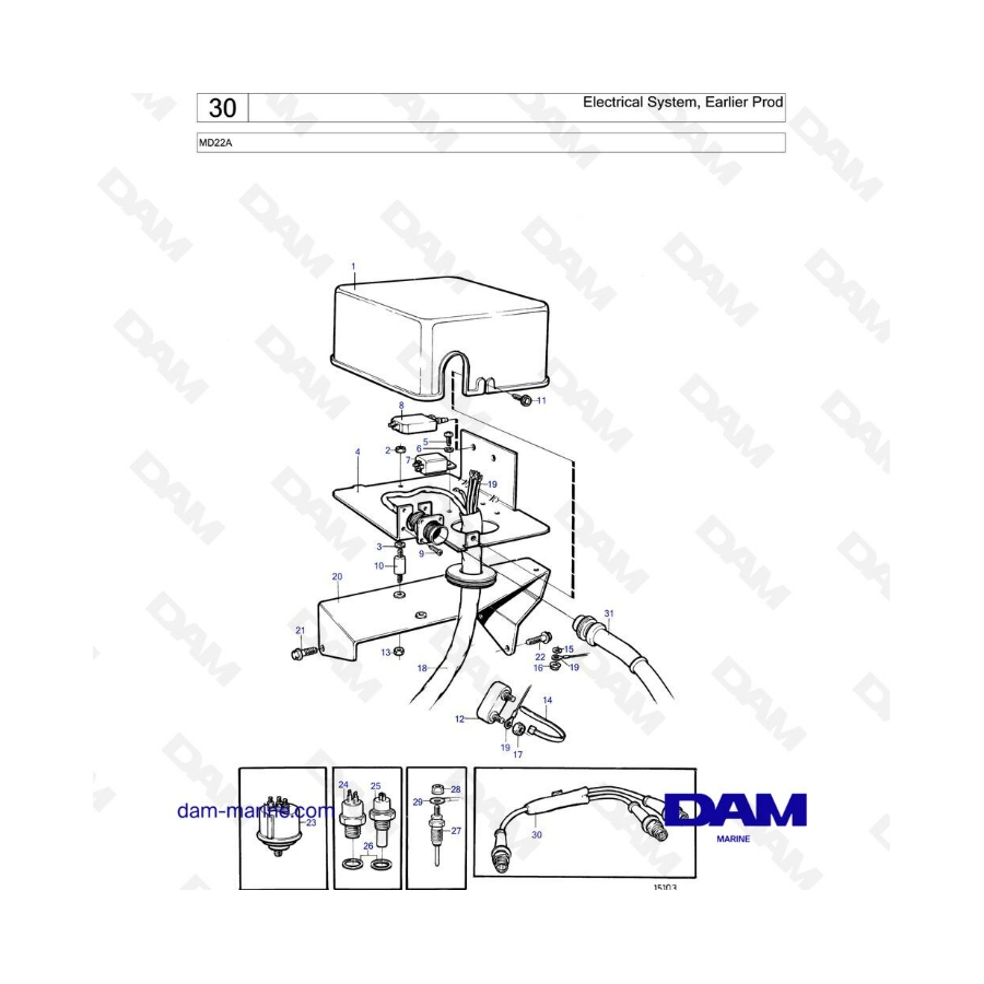 Volvo Penta MD22A - Electrical system, earlier prod 