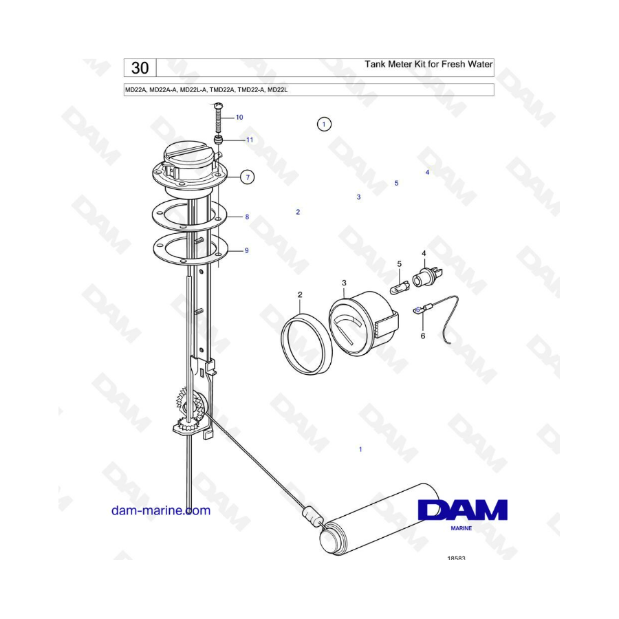 Volvo Penta MD22A / MD22L-A / MD22A-A / TMD22A / TMD22-A / MD22L - Tank meter kit for fresh water