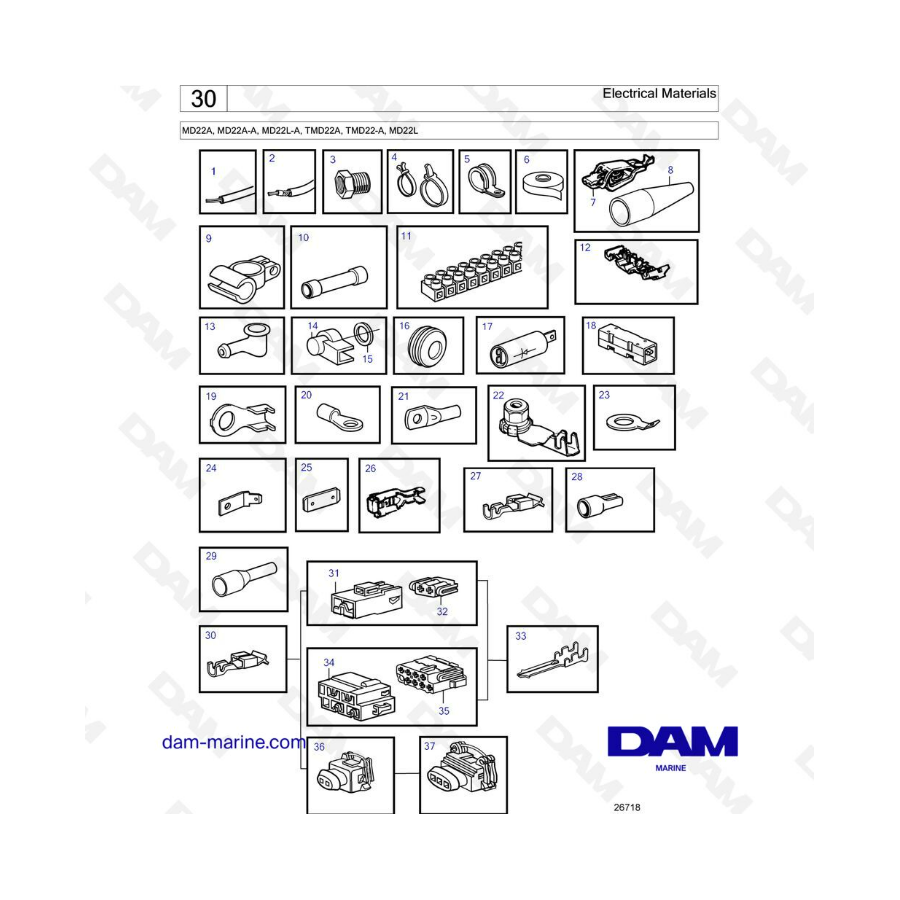 Volvo Penta MD22A / MD22L-A / MD22A-A / TMD22A / TMD22-A / MD22L - Electrical materials