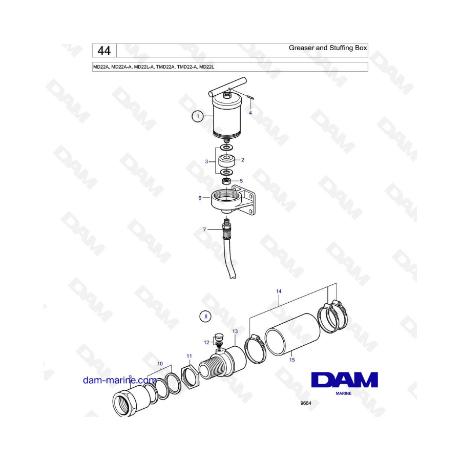 Volvo Penta MD22A / MD22L-A / MD22A-A / TMD22A / TMD22-A / MD22L - Greaser & stuffing box