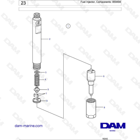 Volvo Penta AD31D / AD31D-A / AD31XD / TAMD31D / TMD31D - Fuel Injector, Components: 859494