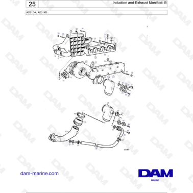 Volvo Penta AD31D-A / AD31XD - Induction and Exhaust Manifold: B