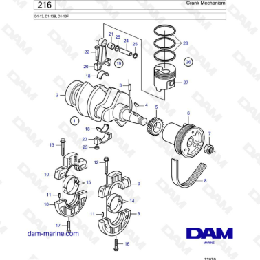 Volvo Penta D1-13 / D1-13B / D1-13F - Crank mechanism