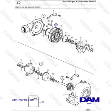 Volvo Penta AD31D-A / AD31XD / TAMD31D / TMD31D - Turbocharger, Components: 860916
