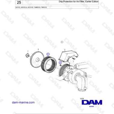 Volvo Penta AD31D / AD31D-A / AD31XD / TAMD31D / TMD31D - Drip Protection for Air Filter, Earlier Edition