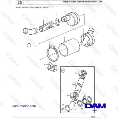 Volvo Penta AD31D / AD31D-A / AD31XD / TAMD31D / TMD31D - Water Cooled Silencer and Exhaust Line