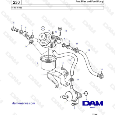 Volvo Penta D1-13 / D1-13B - Fuel filter & feed pump