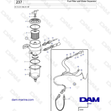 Volvo Penta D1-13 / D1-13B / D1-13F - Fuel filter & water separator