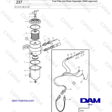 Volvo Penta D1-13 / D1-13B / D1-13F - Fuel Filter and Water Separator, RINA-approved
