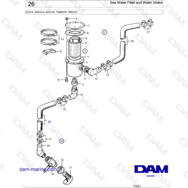 Volvo Penta AD31D / AD31D-A / AD31XD / TAMD31D / TMD31D - Sea Water Filter and Water Intake
