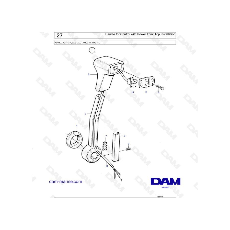 Volvo Penta AD31D / AD31D-A / AD31XD / TAMD31D / TMD31D - Handle for Control with Power Trim: Top Installation