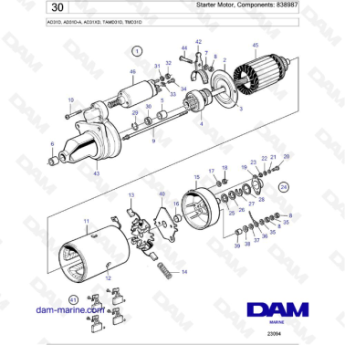 Volvo Penta AD31D / AD31D-A / AD31XD / TAMD31D / TMD31D - Starter Motor, Components: 838987