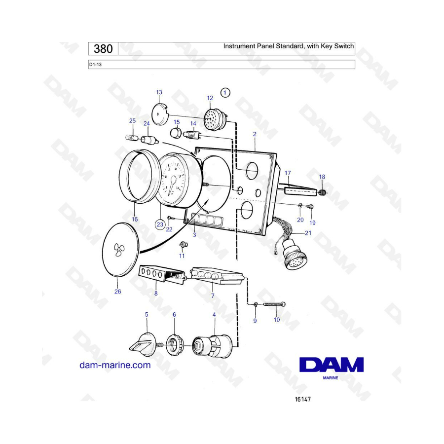 Volvo Penta D1-13 - Instrument panel standard, with key switch