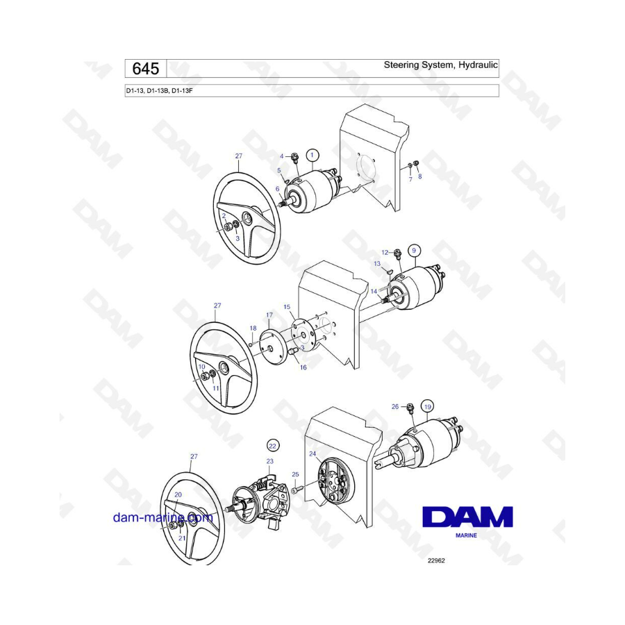 Volvo Penta D1-13 / D1-13B / D1-13F - Steering system, hydraulic Volvo Penta D1-13 / D1-13B / D1-13F - Steering system, hydraulic